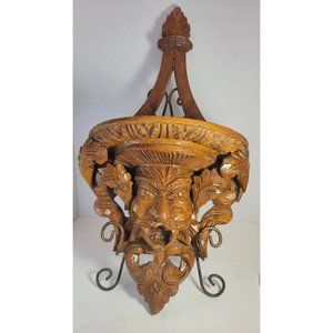 Beautifully Ornate Hand Carved Figural Wood Bracket Wall Shelf, set of two.